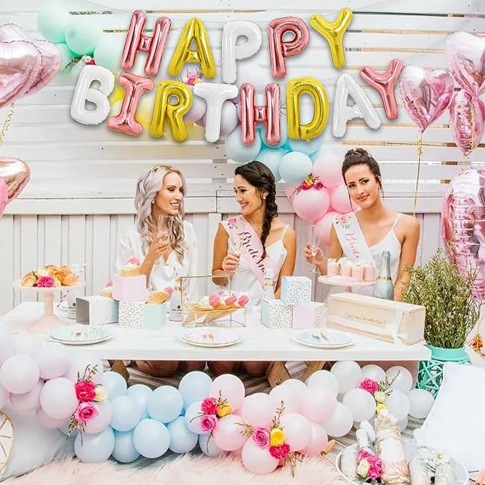 TONIFUL Gold Rose Gold White Happy Birthday Balloon Banner Decorations | 16 - Image 3
