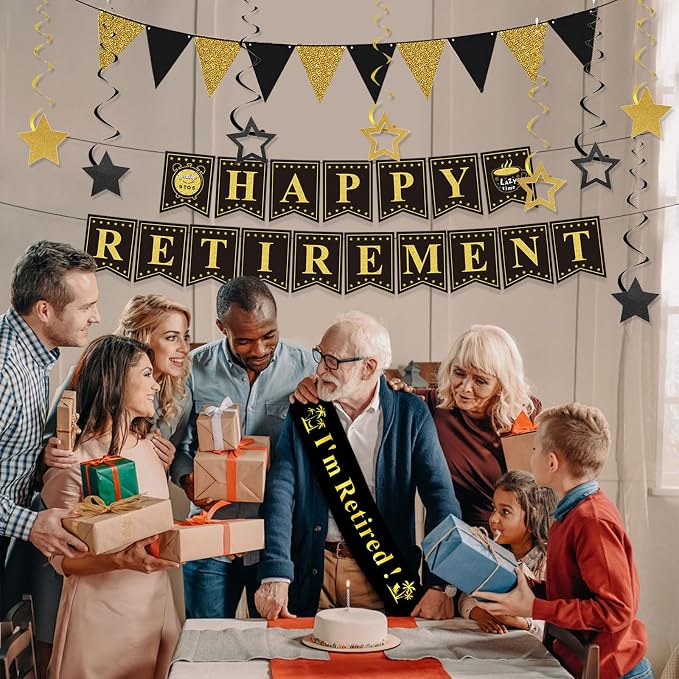 Retirement Party Decorations Black and Gold Happy Retirement Banner Gold - Image 2