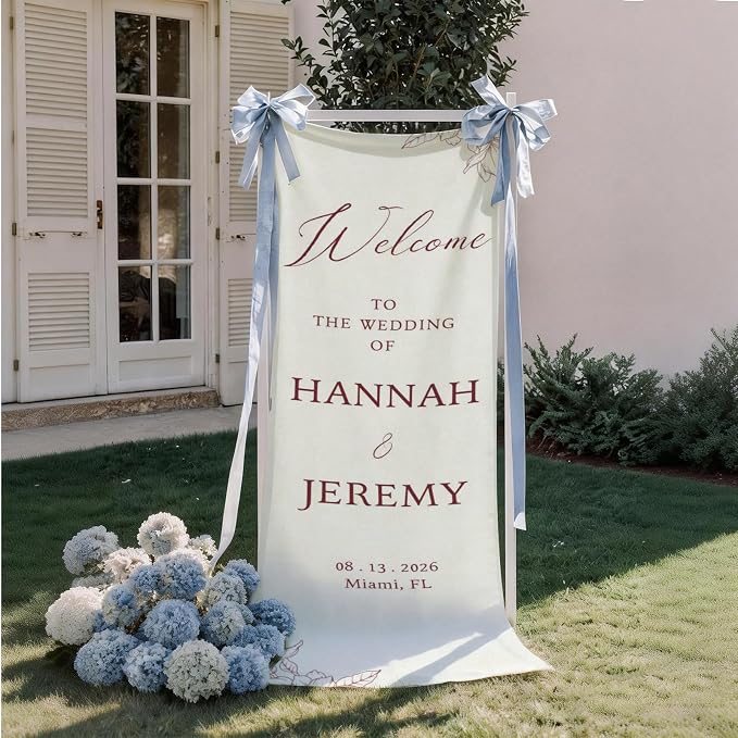 Mapileng Elegant Wedding Linen Wall Tapestry Welcome Banner, Personalized - Image 3