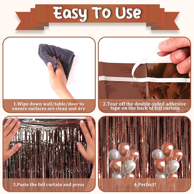 Voircoloria Brown Foil Fringe Backdrop Curtains, 2 Pack | Tinsel Streamers - Image 4