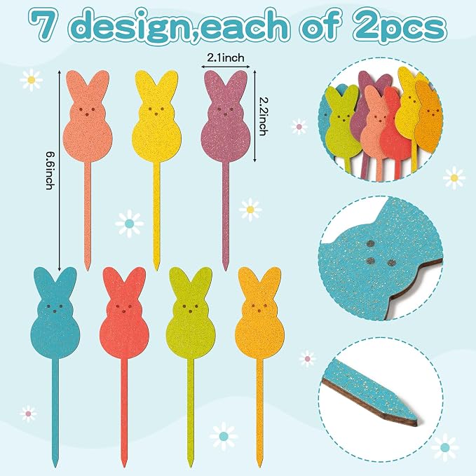 TICIAGA 14PCS Easter Glitter Wooden Picks Decorations - Image 2