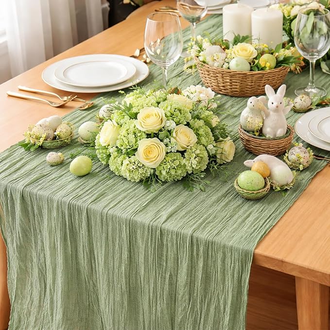 10 Pack Sage Green Cheesecloth Table Runner 22x120 Inch Boho Gauze Table Runners - Image 5