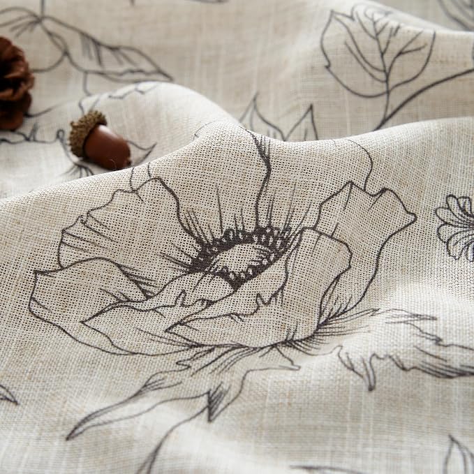 jinchan Linen Floral Curtains for Living Room 84 Inch Length Grey Flower - Image 4