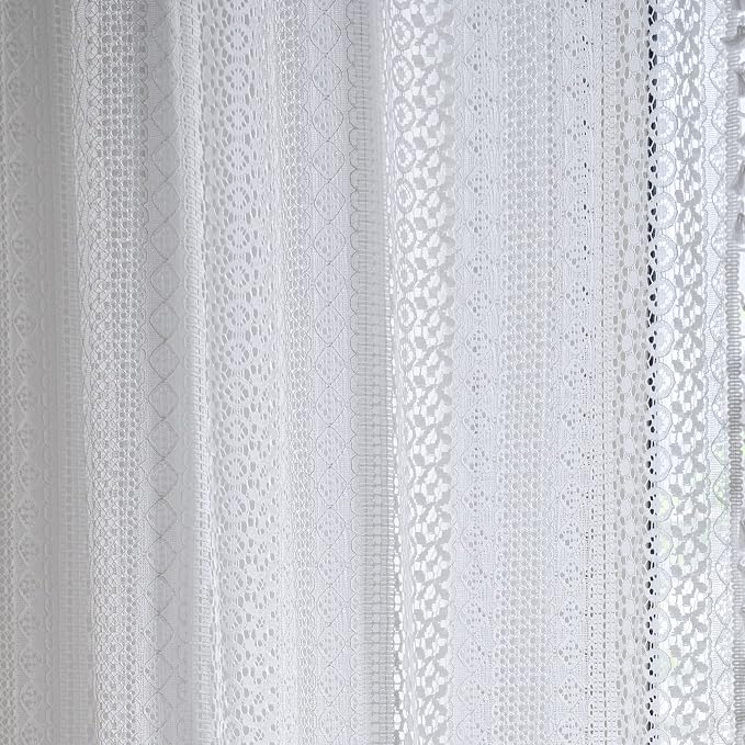 Sutuo Home Cream White Crochet Boho Curtain 84 Inches Length, Sheer Lace - Image 3