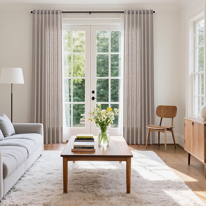 Brownish Grey Linen Curtains for Living Room 98 Inches Long Back Tab Light - Image 8