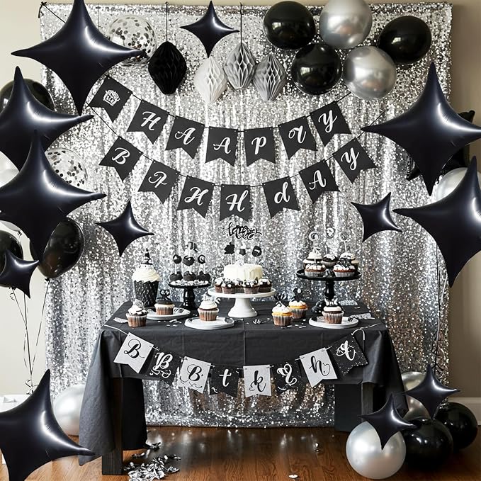TONIFUL 30 Pcs Four Pointed Star Balloon 26In & 10In Black Foil Balloon | - Image 4