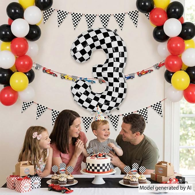 40 Inch Checkered Number 3 Balloon, Big Mylar Black and White Foil Balloons - Image 7