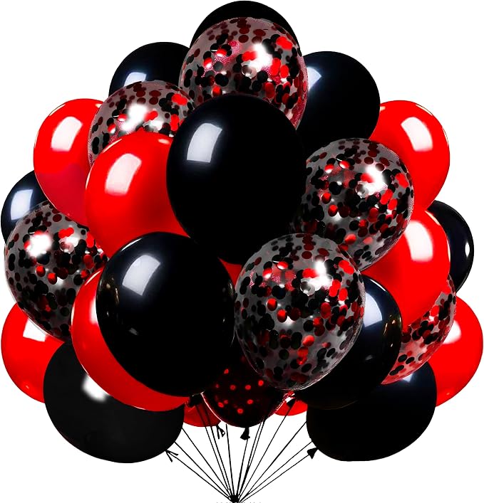 Firomi Red and Black Latex Balloons 12 Inch 70 pack Set | Black and Red by Firomi