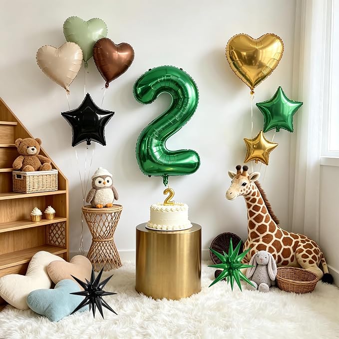 TONIFUL 2nd Birthday Balloons Kit 40 Inch Dark Green Large Number 2 Balloon | - Image 3