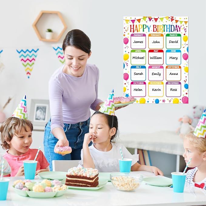 Classroom Birthday Chart With 20 Glue Dots, Colorful Balloon Birthday Poster - Image 7