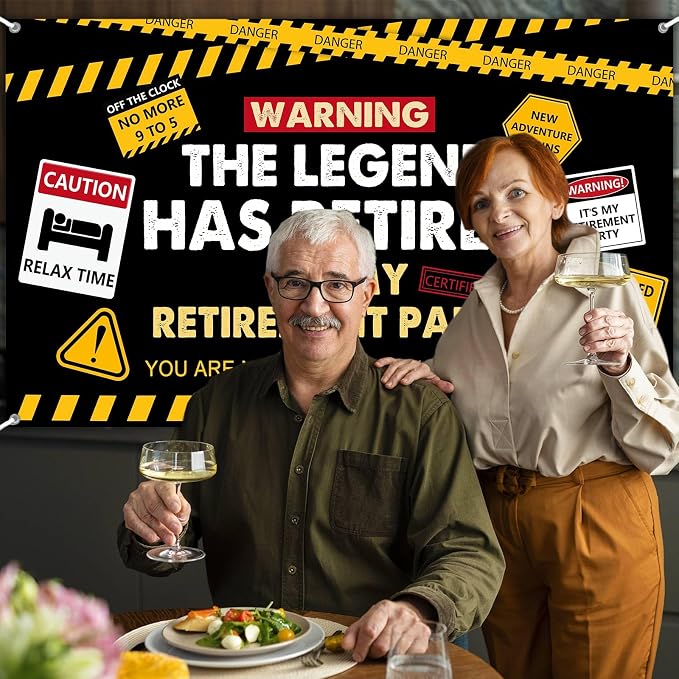 Happy Retirement Banner Caution Logos Retirement Party Decorations Funny Legend - Image 6