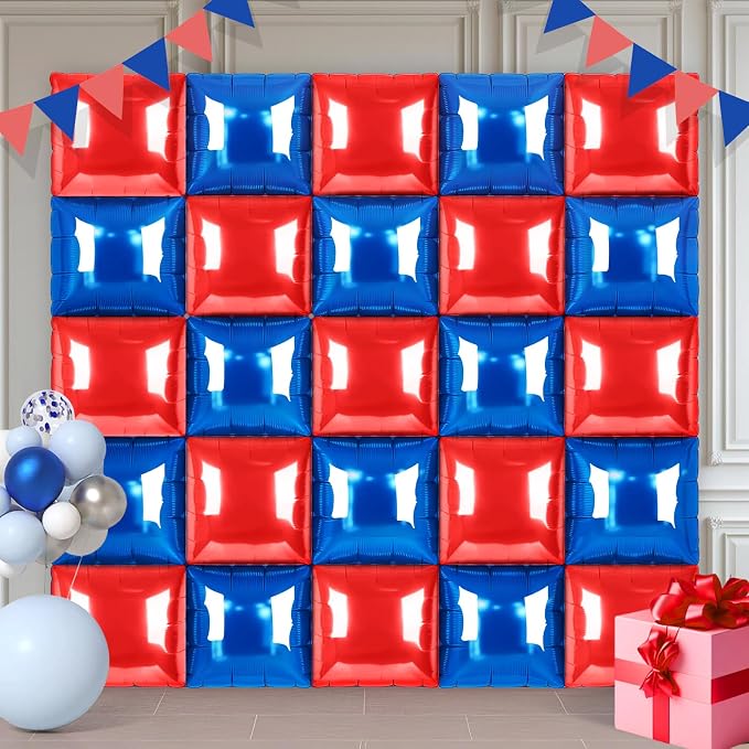 Red and Blue Square Foil Balloons 25 Pcs Metallic Red and Blue Balloons Wall by Unknown
