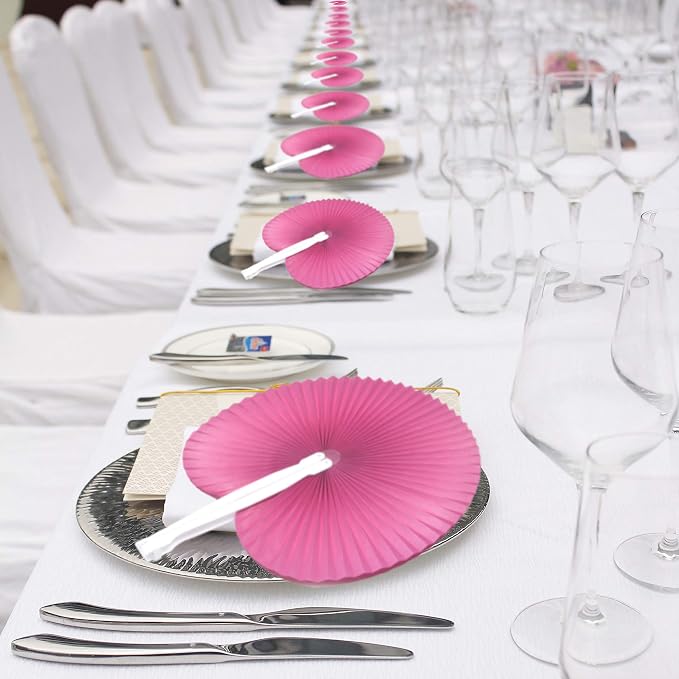 Bestage 20 Pieces Fuchsia/Hot Pink Round Paper Fans | Foldable Handheld Fans - Image 5