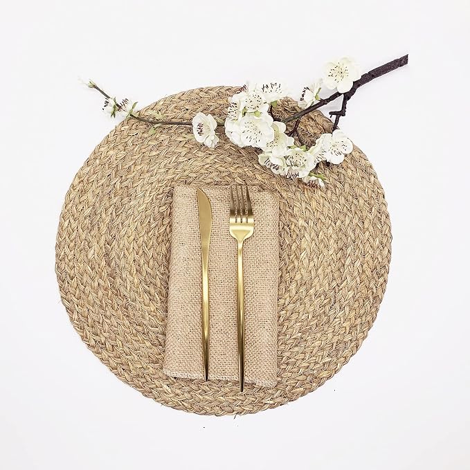 Woven Placemats for Dining Table Set of 6, 100% Natural Straw, Rustic Round - Image 7