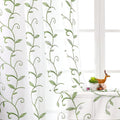Embroidered Green Sheer Voile Curtains, Leaves Embroidery Faux Linen Rod Pocket by VISIONTEX