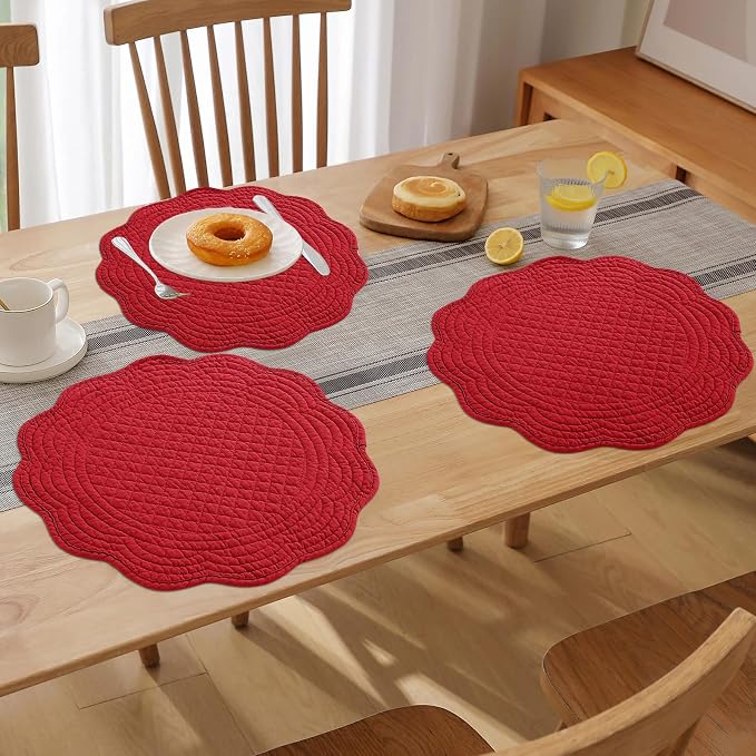 HOMBYS Quilted Placemats Set of 6 Washable Round Placemats - Image 6