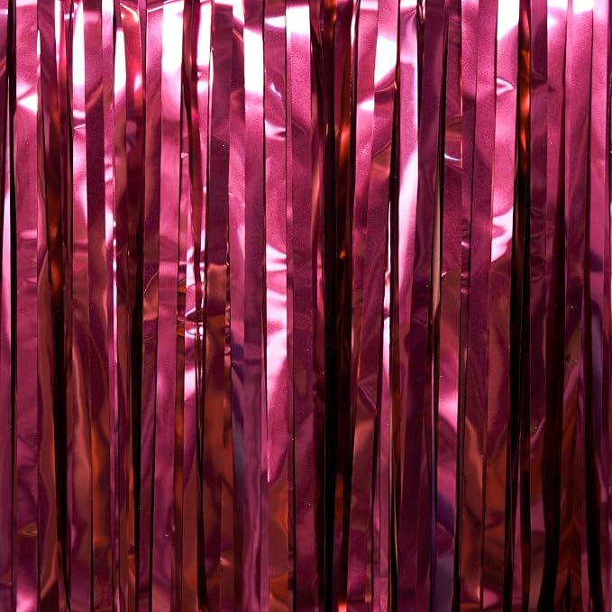 PartyWoo Burgundy Red Tinsel Streamers Fringe Curtain Backdrop 3pcs 8.2FT | - Image 2
