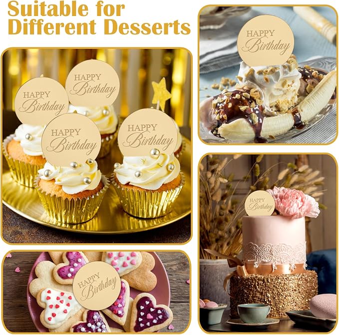 20pcs Gold Birthday Cupcake Toppers Acrylic Cake Picks - Image 4