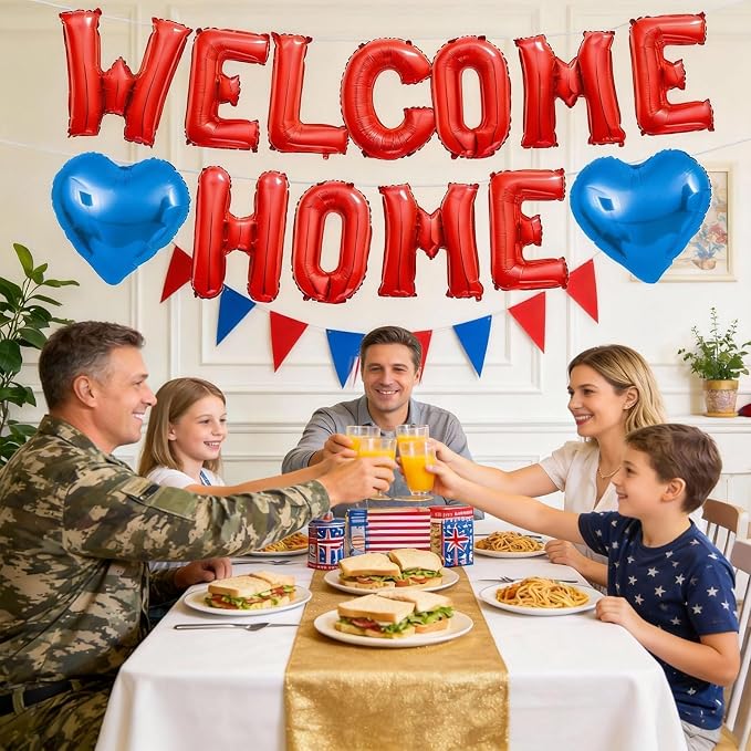 Welcome Home Balloons Blue Red, 16Inch Welcome Home Foil Balloons Banner - Image 5