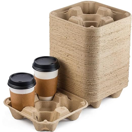 FMP Brands 4 Cup Disposable Drink Carrier Trays, 45 Pack Compostable Pulp Fiber by FMPBrands