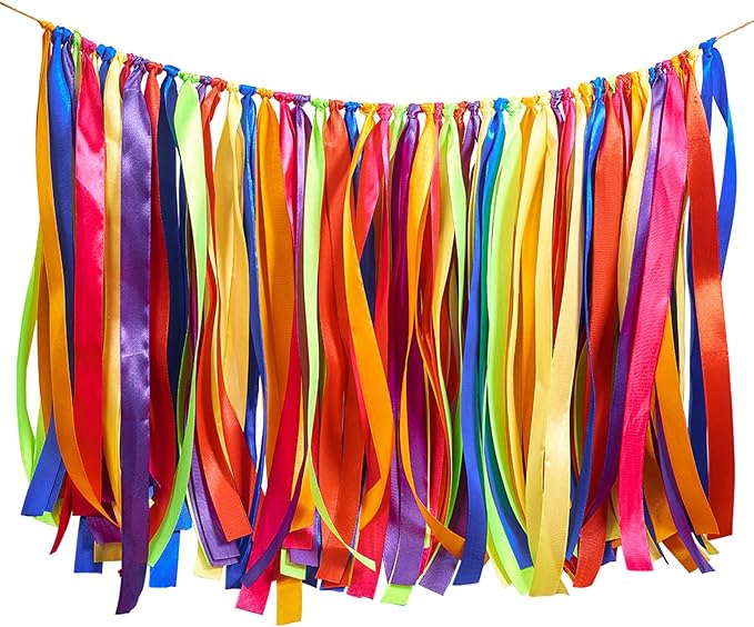 WANDIC Ribbon Tassel Garland, Colorful Fabric Decorative Ribbon Banner Handmade by WANDIC