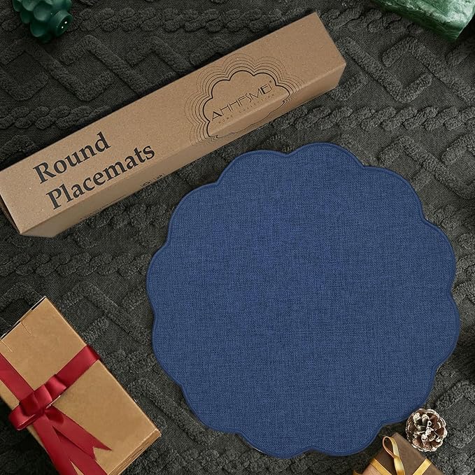 AHHFSMEI Round Faux Linen Placemats Set of 4 Heat Resistant Non-Slip Stain - Image 5