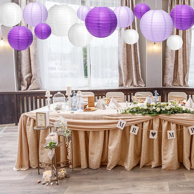 21Pcs Purple Paper Lanterns, 4-10in Hanging Decor, Bachelorette Wedding | - Image 5