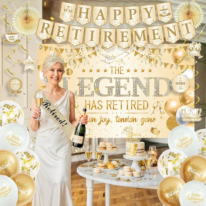 Roetyce Retirement Party Decorations Women, Champagne Gold Happy Retirement | - Image 5