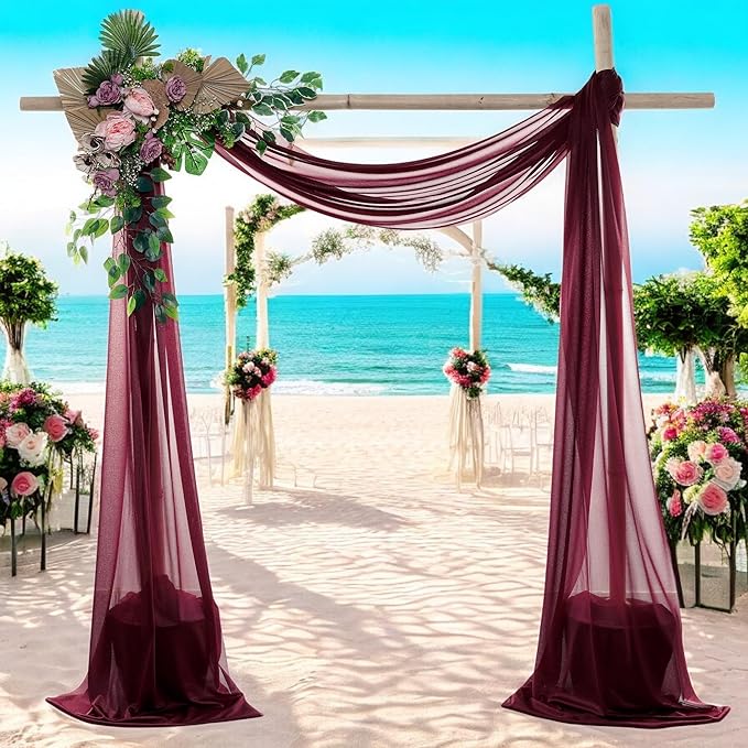 MDS Halloween Chiffon Draping Fabric - 2 Panel, 30" Wide x 30ft Long - Sheer Spooky Arbor & Canopy Drapery for Haunted House Backdrops, Party Ceilings, DIY Costumes & Themed Events - Burgundy