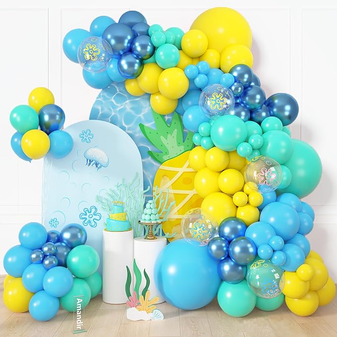 Amandir 153pcs Blue and Yellow Balloons Arch Garland Kit Different Sizes | 18 by Amandir