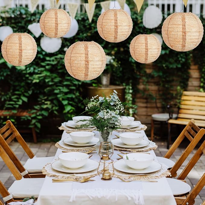 6 Pcs Print Burlap Paper Lanterns Round Chinese Paper Lanterns Farmhouse Boho - Image 5
