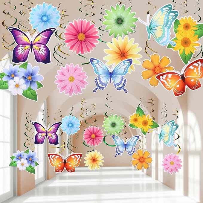36 Pcs Spring Summer Butterfly Flower Party Decoration Hanging Ceiling Swirl by Chrisfall