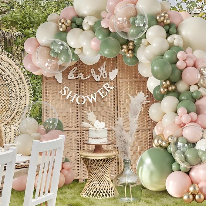 Sage Green and Pink Balloon Arch Kit - Image 2