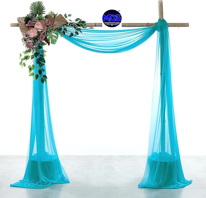 MDS Halloween Chiffon Draping Fabric - 2 Panel, 30" Wide x 20ft Long - Sheer Spooky Arbor & Canopy Drapery for Haunted House Backdrops, Party Ceilings, DIY Costumes & Themed Events - Peacock Blue