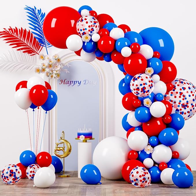 Voircoloria 130pcs Red White Blue Balloons Arch Kit, 18 12 10 5 Inch | by Voircoloria