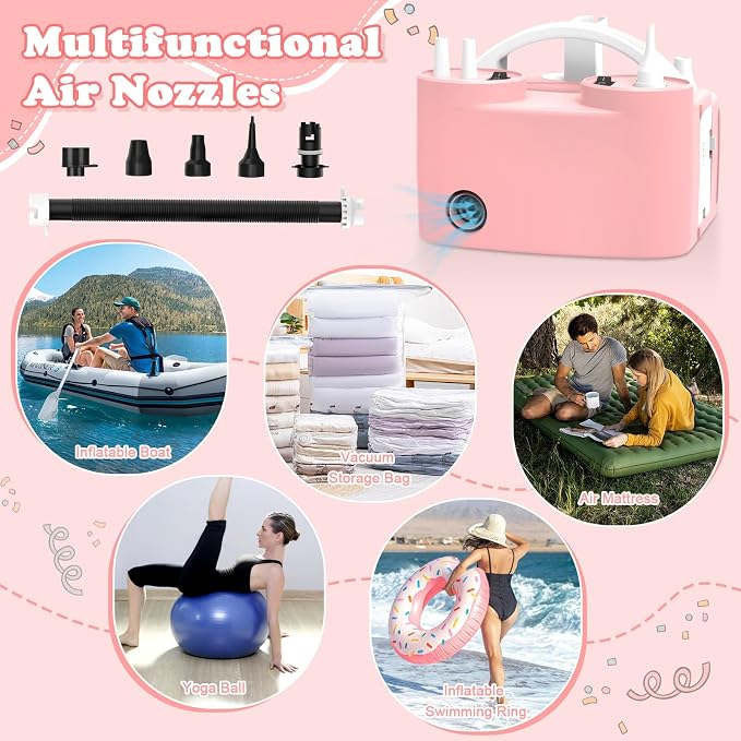 AXHJ Electric Balloon Pump, Portable Electric Air Balloon Pump Dual Nozzle Air - Image 6