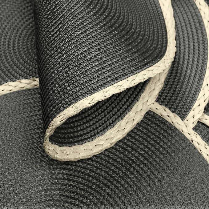 Round Placemats Set of 6, Woven Table Mats, Thin Edge, Charcoal Grey | Braided - Image 3
