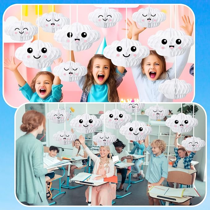 Affrolling 20 Pcs 3D Cloud Decorations Hanging Honeycomb Decor Artificial Cloud - Image 3