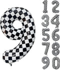 40 Inch Checkered Number Balloon 9 Black and White Number 9 Balloon Foil Helium by Yeodong
