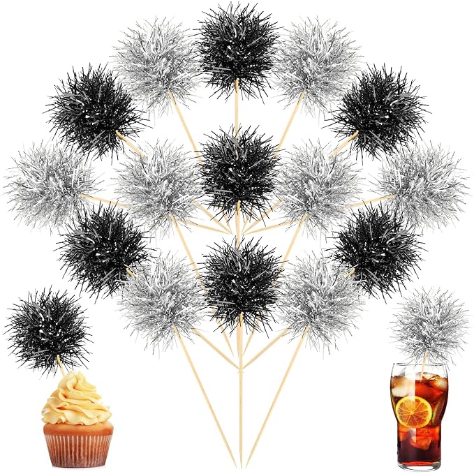 Chinco 100 Pcs Foil Firework Cupcake Toppers Sparkle Tinsel Cake Toppers Cake by Chinco