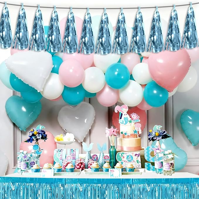 3P Light Blue Tassel Banner Garland Metallic Foil Fringe Banner Tinsel Tassels - Image 5