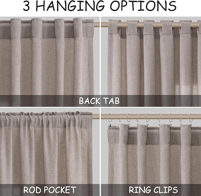 Brownish Grey Linen Curtains for Living Room 98 Inches Long Back Tab Light - Image 2