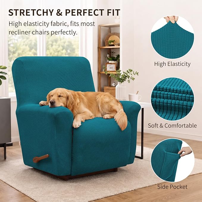 Recliner Chair Covers, 1-Piece Lazy Boy Recliner Covers, Peacock Blue | - Image 2