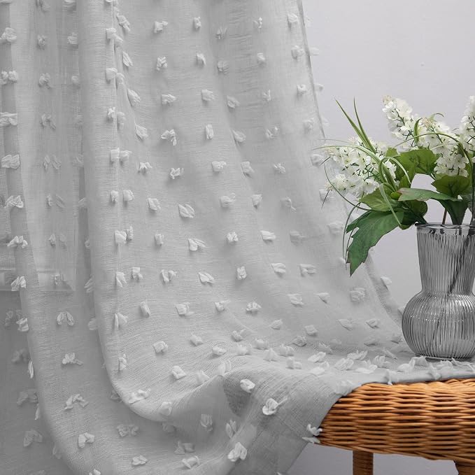 KOUFALL Grey Textured Sheer Curtains 96 Inches Long by KOUFALL