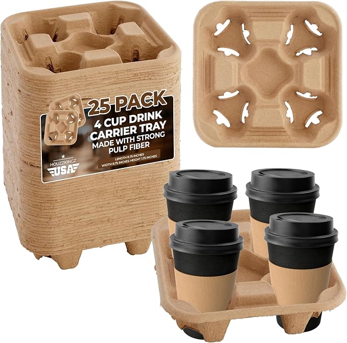 4 Cup Holders Drink Carrier 8-32 oz | 25 Cup Holder Tray Drink Carrier by Houzzkingzusa