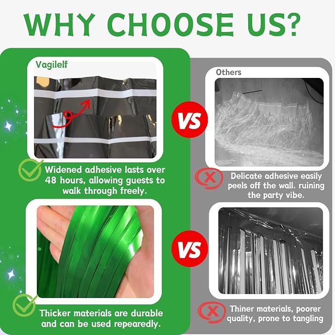 Matte Green Foil Fringe Curtain Backdrop Party Decorations 4PCS | 6.6×3.3 ft - Image 3