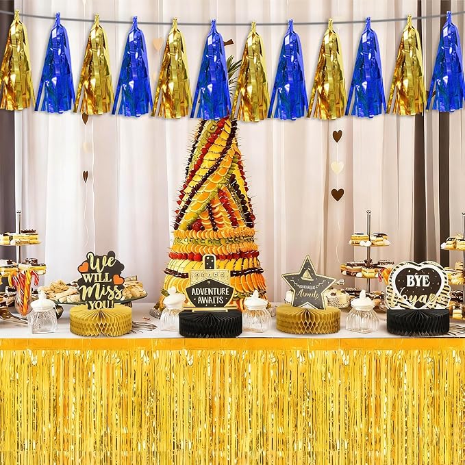3PNavy-Blue Gold Tassel Banner Garland Metallic Foil Fringe Banner Tinsel - Image 4