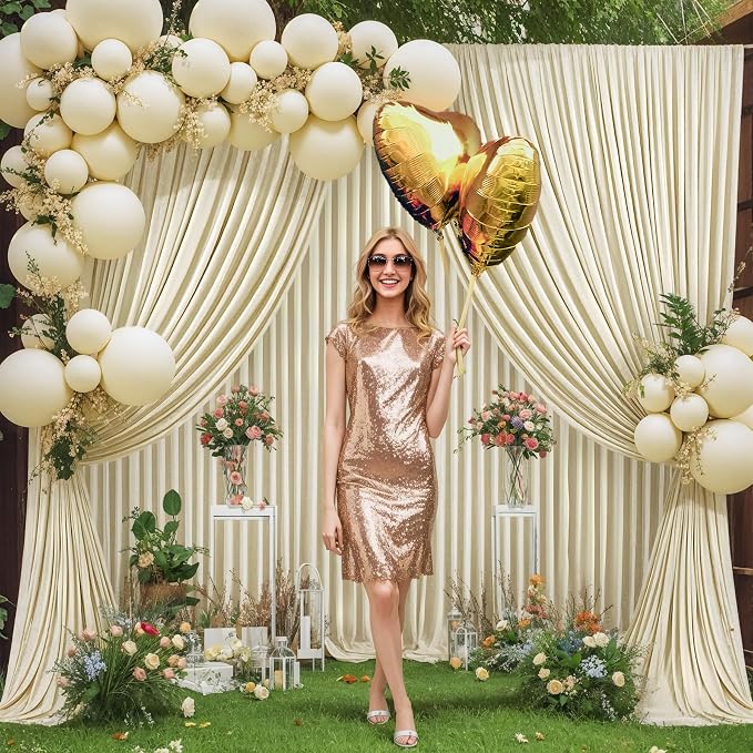 6 Panels Backdrop Curtains for Wedding Party Wrinkle Free Beige Backdrops - Image 4