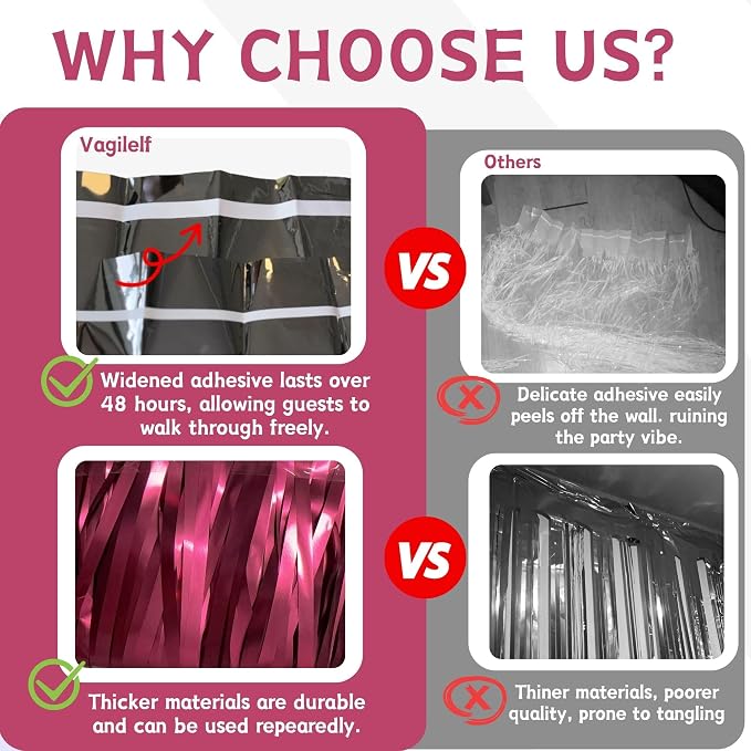 Matte Raspberry Burgundy Fringe Backdrop 2 Pack, 3.3 x 6.6 ft | Soft matte - Image 4