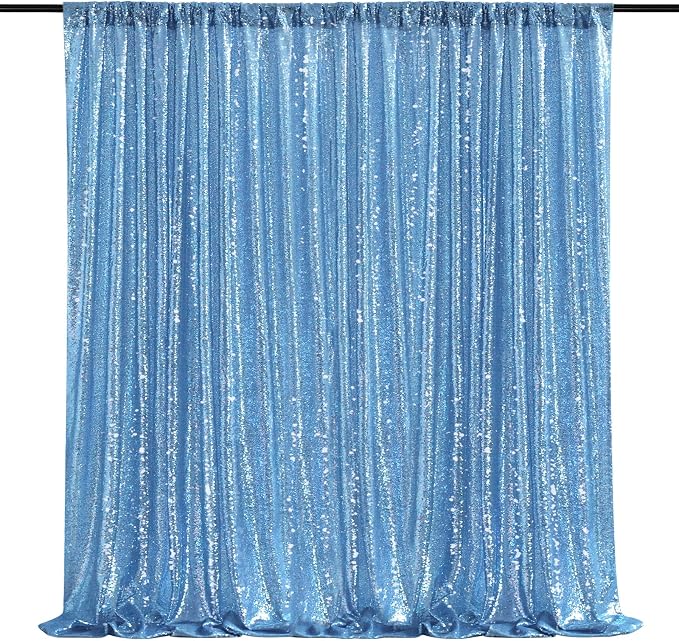 Baby Blue Sequin Backdrop Sequin Wedding Photo Curtains 10ft x 10ft | Giltter by QueenDream